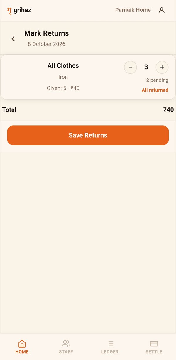 Mark returns screen showing pending and returned items